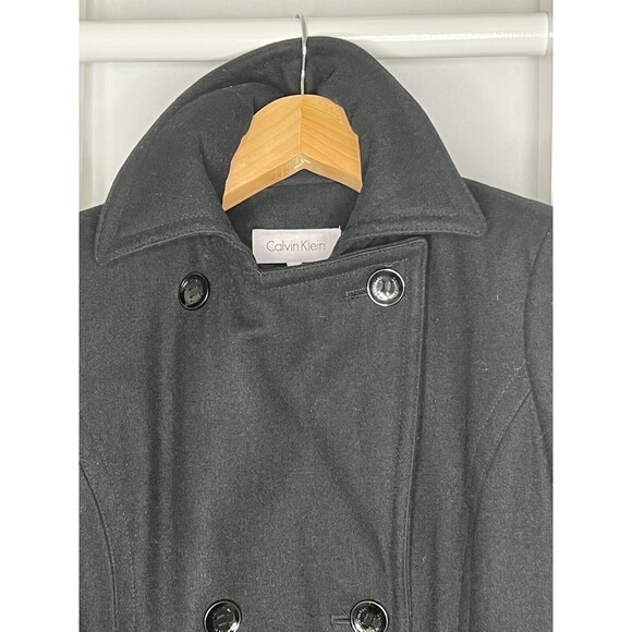 Calvin Klein Peacoat Womens 10 Black Jacket Wool Double Breasted Pocket Neck - Picture 5 of 16